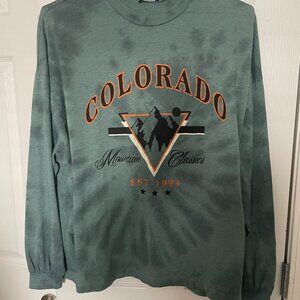 Asos Design Colorado Long Sleeve T Shirt L Cotton Green Graphic Mountain